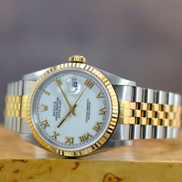 MEN'S ROLEX DATEJUST WHITE ROMAN DIAL 36MM WATCH ORIGINAL BOX & PAPERS 16233 - Picture 7 of 13